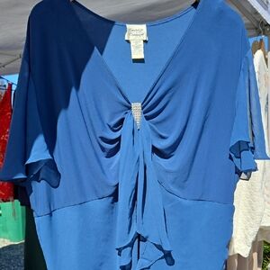 Elegant Blue Blouse with Front Tie Detail
